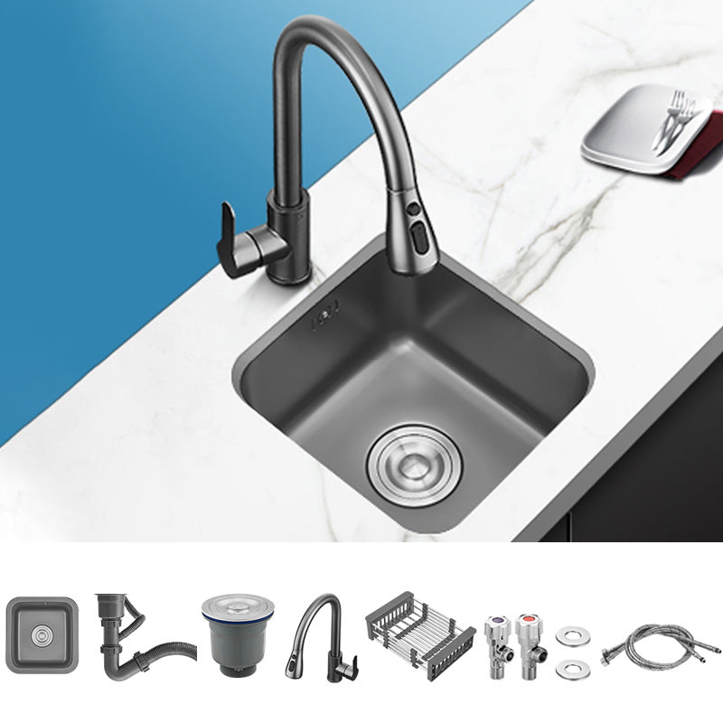 Square Stainless Steel Kitchen Sink Single Bowl Sink with Drain Strainer Kit Sink with Faucet Stainless Steel Pull Out Faucet Clearhalo 'Home Improvement' 'home_improvement' 'home_improvement_kitchen_sinks' 'Kitchen Remodel & Kitchen Fixtures' 'Kitchen Sinks & Faucet Components' 'Kitchen Sinks' 'kitchen_sinks' 7481946