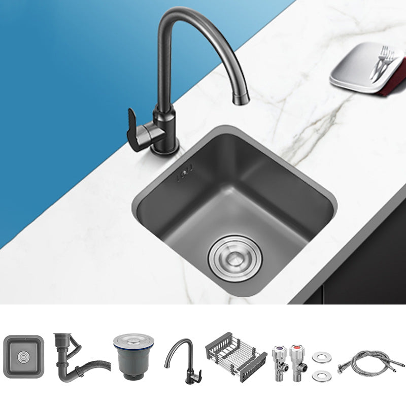 Square Stainless Steel Kitchen Sink Single Bowl Sink with Drain Strainer Kit Sink with Faucet Big Curved Faucet Clearhalo 'Home Improvement' 'home_improvement' 'home_improvement_kitchen_sinks' 'Kitchen Remodel & Kitchen Fixtures' 'Kitchen Sinks & Faucet Components' 'Kitchen Sinks' 'kitchen_sinks' 7481950