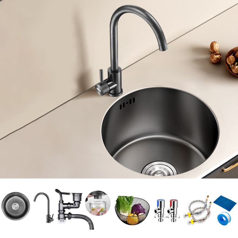 Round Stainless Steel Kitchen Sink Single Bowl Sink with Drain Strainer Kit Sink with Faucet Cold and Hot Tap Clearhalo 'Home Improvement' 'home_improvement' 'home_improvement_kitchen_sinks' 'Kitchen Remodel & Kitchen Fixtures' 'Kitchen Sinks & Faucet Components' 'Kitchen Sinks' 'kitchen_sinks' 7481966