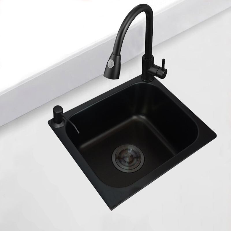 Black Stainless Steel Kitchen Sink Single Bowl Sink with Drain Assembly 15"L x 13"W x 7"H Sink with Faucet Pull Out Cold Hot Faucet Clearhalo 'Home Improvement' 'home_improvement' 'home_improvement_kitchen_sinks' 'Kitchen Remodel & Kitchen Fixtures' 'Kitchen Sinks & Faucet Components' 'Kitchen Sinks' 'kitchen_sinks' 7481979