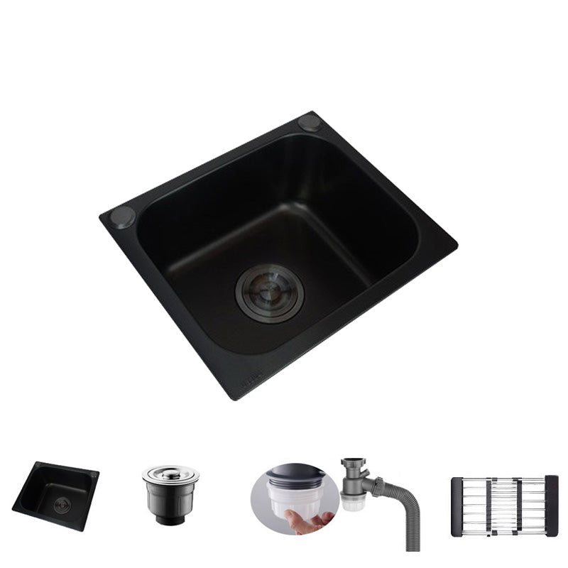 Black Stainless Steel Kitchen Sink Single Bowl Sink with Drain Assembly Sink Only No Faucet Clearhalo 'Home Improvement' 'home_improvement' 'home_improvement_kitchen_sinks' 'Kitchen Remodel & Kitchen Fixtures' 'Kitchen Sinks & Faucet Components' 'Kitchen Sinks' 'kitchen_sinks' 7481981