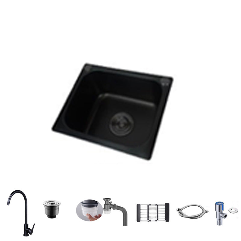 Black Stainless Steel Kitchen Sink Single Bowl Sink with Drain Assembly Sink with Faucet Single Cooling Tap Clearhalo 'Home Improvement' 'home_improvement' 'home_improvement_kitchen_sinks' 'Kitchen Remodel & Kitchen Fixtures' 'Kitchen Sinks & Faucet Components' 'Kitchen Sinks' 'kitchen_sinks' 7481983