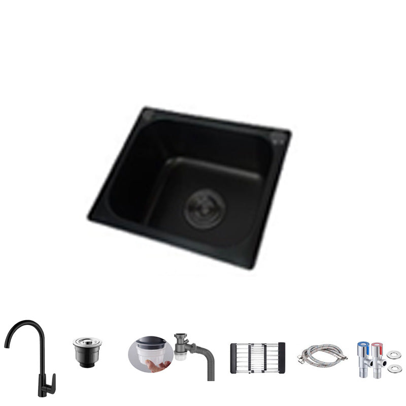 Black Stainless Steel Kitchen Sink Single Bowl Sink with Drain Assembly Sink with Faucet Cold and Hot Tap Clearhalo 'Home Improvement' 'home_improvement' 'home_improvement_kitchen_sinks' 'Kitchen Remodel & Kitchen Fixtures' 'Kitchen Sinks & Faucet Components' 'Kitchen Sinks' 'kitchen_sinks' 7481985