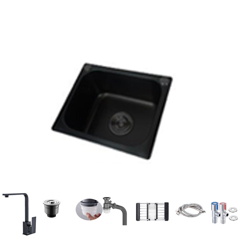 Black Stainless Steel Kitchen Sink Single Bowl Sink with Drain Assembly Sink with Faucet 7 Shape Cold Hot Faucet Clearhalo 'Home Improvement' 'home_improvement' 'home_improvement_kitchen_sinks' 'Kitchen Remodel & Kitchen Fixtures' 'Kitchen Sinks & Faucet Components' 'Kitchen Sinks' 'kitchen_sinks' 7481987