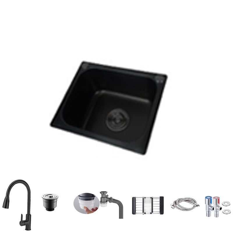 Black Stainless Steel Kitchen Sink Single Bowl Sink with Drain Assembly Sink with Faucet Pull Out Cold Hot Faucet Clearhalo 'Home Improvement' 'home_improvement' 'home_improvement_kitchen_sinks' 'Kitchen Remodel & Kitchen Fixtures' 'Kitchen Sinks & Faucet Components' 'Kitchen Sinks' 'kitchen_sinks' 7481989