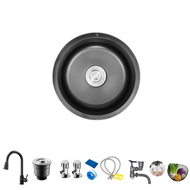 Single Bowl Kitchen Sink Stainless Steel Round Sink with Drain Assembly Sink with Faucet Pull Out Faucet Clearhalo 'Home Improvement' 'home_improvement' 'home_improvement_kitchen_sinks' 'Kitchen Remodel & Kitchen Fixtures' 'Kitchen Sinks & Faucet Components' 'Kitchen Sinks' 'kitchen_sinks' 7482002