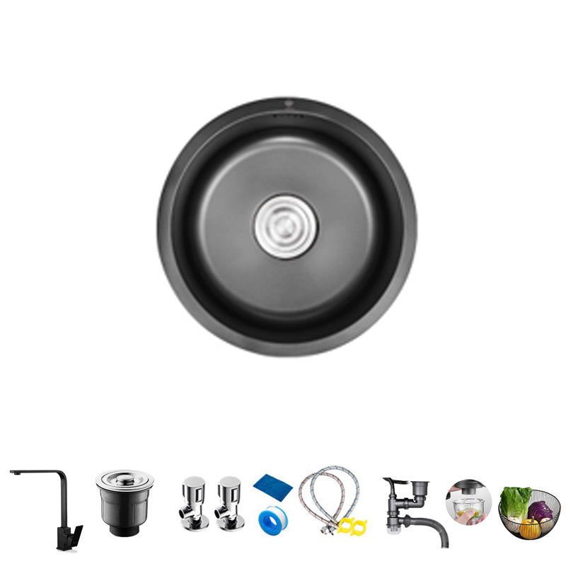 Single Bowl Kitchen Sink Stainless Steel Round Sink with Drain Assembly Sink with Faucet Square Faucet Clearhalo 'Home Improvement' 'home_improvement' 'home_improvement_kitchen_sinks' 'Kitchen Remodel & Kitchen Fixtures' 'Kitchen Sinks & Faucet Components' 'Kitchen Sinks' 'kitchen_sinks' 7482004