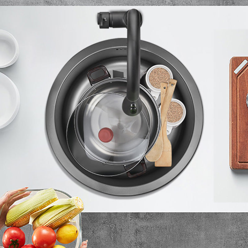 Single Bowl Kitchen Sink Stainless Steel Round Sink with Drain Assembly Clearhalo 'Home Improvement' 'home_improvement' 'home_improvement_kitchen_sinks' 'Kitchen Remodel & Kitchen Fixtures' 'Kitchen Sinks & Faucet Components' 'Kitchen Sinks' 'kitchen_sinks' 7482005