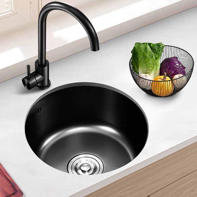 Single Bowl Kitchen Sink Stainless Steel Round Sink with Drain Assembly 16"L x 16"W x 8"H Sink with Faucet Stainless Steel Elbow Faucet Clearhalo 'Home Improvement' 'home_improvement' 'home_improvement_kitchen_sinks' 'Kitchen Remodel & Kitchen Fixtures' 'Kitchen Sinks & Faucet Components' 'Kitchen Sinks' 'kitchen_sinks' 7482006