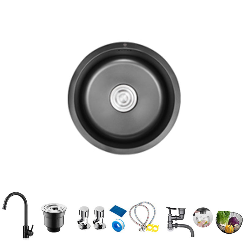 Single Bowl Kitchen Sink Stainless Steel Round Sink with Drain Assembly Sink with Faucet Stainless Steel Elbow Faucet Clearhalo 'Home Improvement' 'home_improvement' 'home_improvement_kitchen_sinks' 'Kitchen Remodel & Kitchen Fixtures' 'Kitchen Sinks & Faucet Components' 'Kitchen Sinks' 'kitchen_sinks' 7482009
