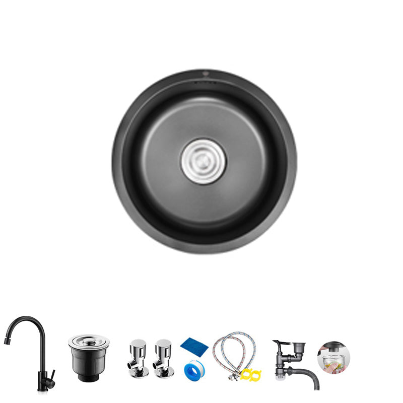 Single Bowl Kitchen Sink Stainless Steel Round Sink with Drain Assembly 11"L x 11"W x 5.9"H Sink with Faucet Stainless Steel Elbow Faucet Clearhalo 'Home Improvement' 'home_improvement' 'home_improvement_kitchen_sinks' 'Kitchen Remodel & Kitchen Fixtures' 'Kitchen Sinks & Faucet Components' 'Kitchen Sinks' 'kitchen_sinks' 7482011