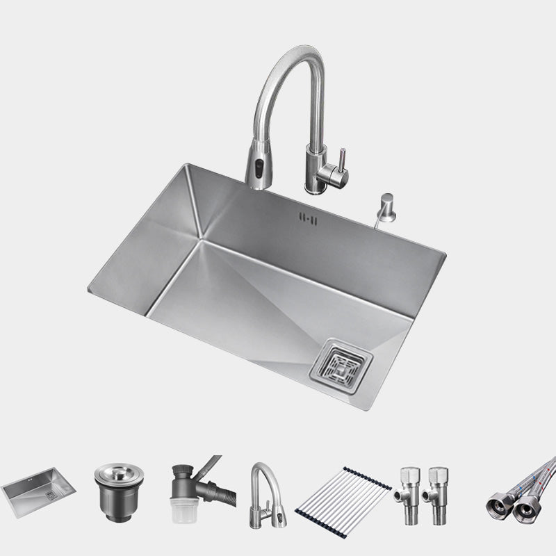 Stainless Steel Kitchen Sink Single Bowl Sink with Soap Dispenser 24"L x 17"W x 9"H Sink with Faucet Pull Out Faucet Clearhalo 'Home Improvement' 'home_improvement' 'home_improvement_kitchen_sinks' 'Kitchen Remodel & Kitchen Fixtures' 'Kitchen Sinks & Faucet Components' 'Kitchen Sinks' 'kitchen_sinks' 7482025