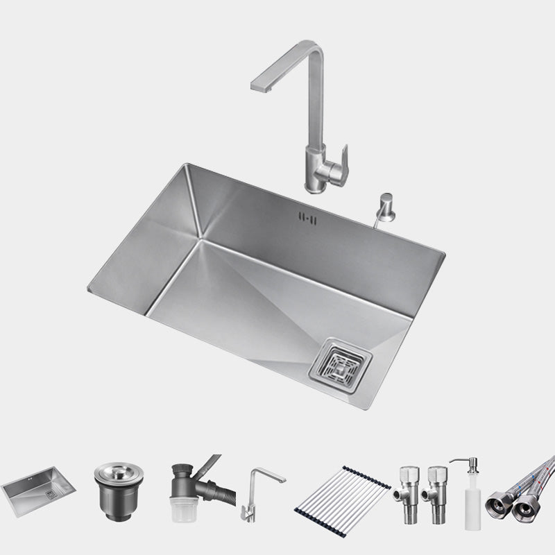 Stainless Steel Kitchen Sink Single Bowl Sink with Soap Dispenser Sink with Faucet Square Faucet Clearhalo 'Home Improvement' 'home_improvement' 'home_improvement_kitchen_sinks' 'Kitchen Remodel & Kitchen Fixtures' 'Kitchen Sinks & Faucet Components' 'Kitchen Sinks' 'kitchen_sinks' 7482027