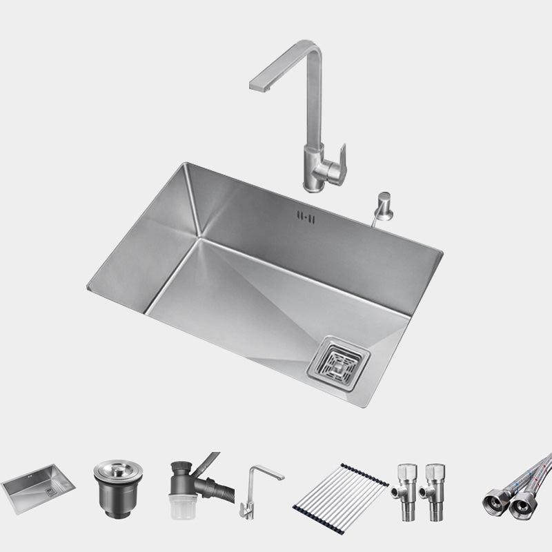 Stainless Steel Kitchen Sink Single Bowl Sink with Soap Dispenser Sink with Faucet Square Faucet Clearhalo 'Home Improvement' 'home_improvement' 'home_improvement_kitchen_sinks' 'Kitchen Remodel & Kitchen Fixtures' 'Kitchen Sinks & Faucet Components' 'Kitchen Sinks' 'kitchen_sinks' 7482029