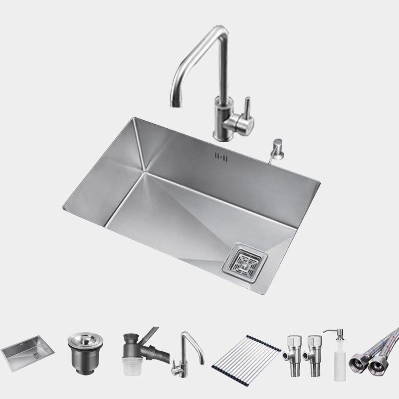 Stainless Steel Kitchen Sink Single Bowl Sink with Soap Dispenser Sink with Faucet Seven Character Faucet Clearhalo 'Home Improvement' 'home_improvement' 'home_improvement_kitchen_sinks' 'Kitchen Remodel & Kitchen Fixtures' 'Kitchen Sinks & Faucet Components' 'Kitchen Sinks' 'kitchen_sinks' 7482031
