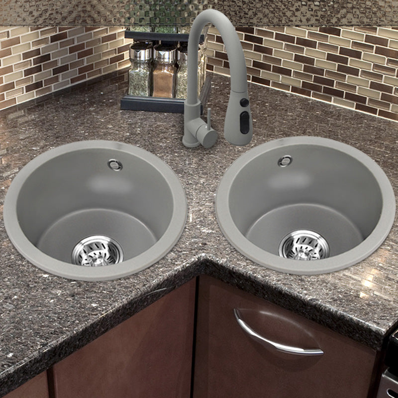 Single Bowl Kitchen Sink Granite Round Sink with Basket Strainer Clearhalo 'Home Improvement' 'home_improvement' 'home_improvement_kitchen_sinks' 'Kitchen Remodel & Kitchen Fixtures' 'Kitchen Sinks & Faucet Components' 'Kitchen Sinks' 'kitchen_sinks' 7482043