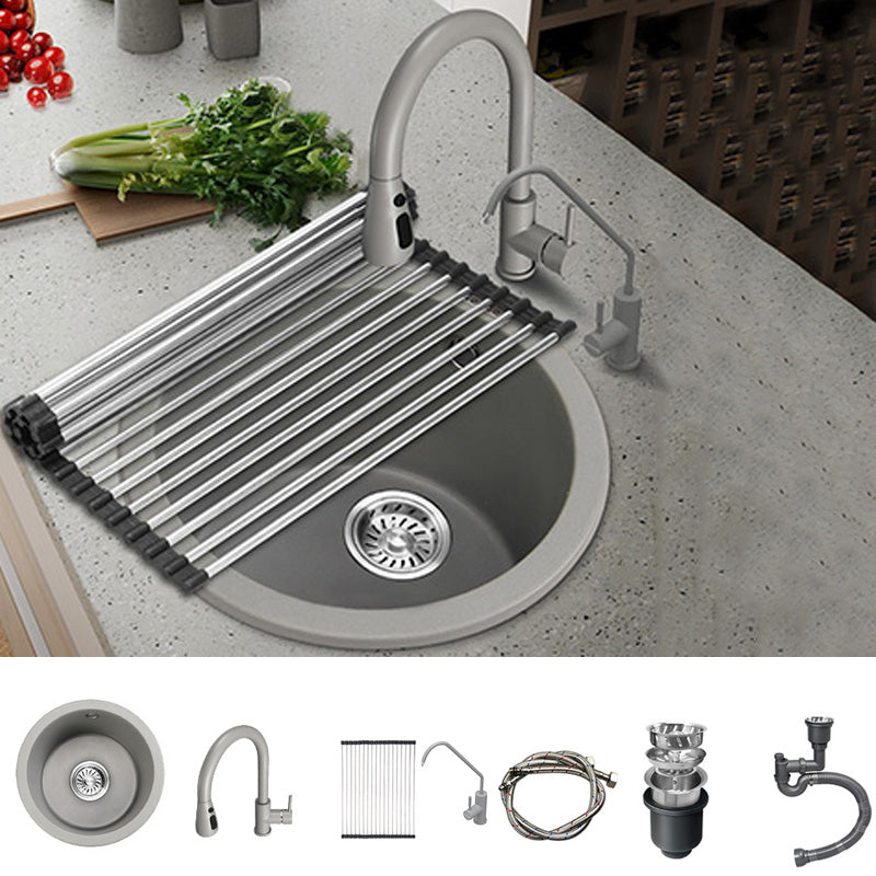 Single Bowl Kitchen Sink Granite Round Sink with Basket Strainer 17"L x 17"W x 9"H Sink with Faucet Round Double Tap for Water Purification Clearhalo 'Home Improvement' 'home_improvement' 'home_improvement_kitchen_sinks' 'Kitchen Remodel & Kitchen Fixtures' 'Kitchen Sinks & Faucet Components' 'Kitchen Sinks' 'kitchen_sinks' 7482045