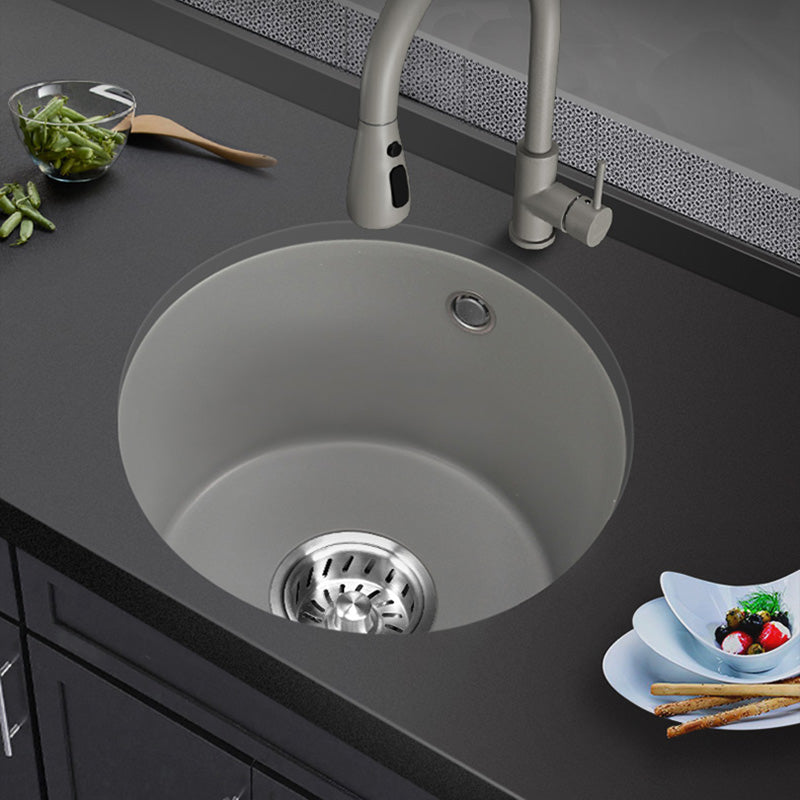 Single Bowl Kitchen Sink Granite Round Sink with Basket Strainer Clearhalo 'Home Improvement' 'home_improvement' 'home_improvement_kitchen_sinks' 'Kitchen Remodel & Kitchen Fixtures' 'Kitchen Sinks & Faucet Components' 'Kitchen Sinks' 'kitchen_sinks' 7482048