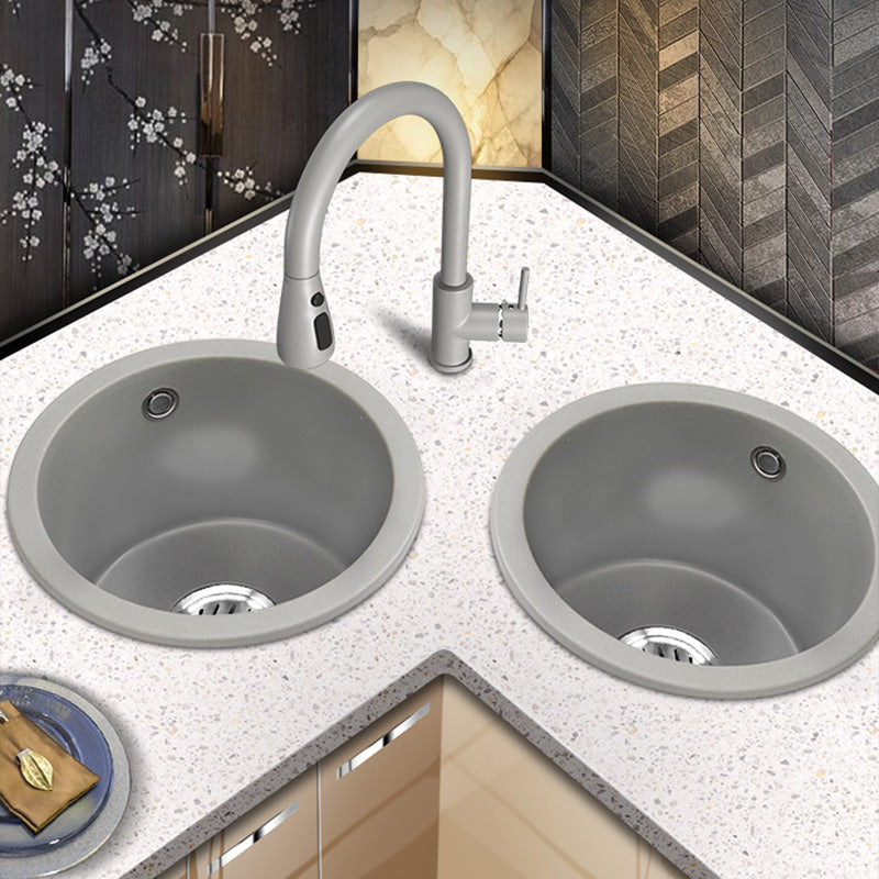 Single Bowl Kitchen Sink Granite Round Sink with Basket Strainer Clearhalo 'Home Improvement' 'home_improvement' 'home_improvement_kitchen_sinks' 'Kitchen Remodel & Kitchen Fixtures' 'Kitchen Sinks & Faucet Components' 'Kitchen Sinks' 'kitchen_sinks' 7482049