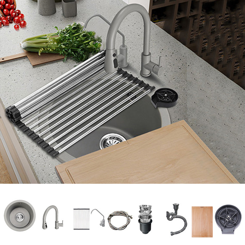 Single Bowl Kitchen Sink Granite Round Sink with Basket Strainer 17"L x 17"W x 9"H Sink with Faucet Pull Out Water Filter Double Faucet & Cup Washer Clearhalo 'Home Improvement' 'home_improvement' 'home_improvement_kitchen_sinks' 'Kitchen Remodel & Kitchen Fixtures' 'Kitchen Sinks & Faucet Components' 'Kitchen Sinks' 'kitchen_sinks' 7482050
