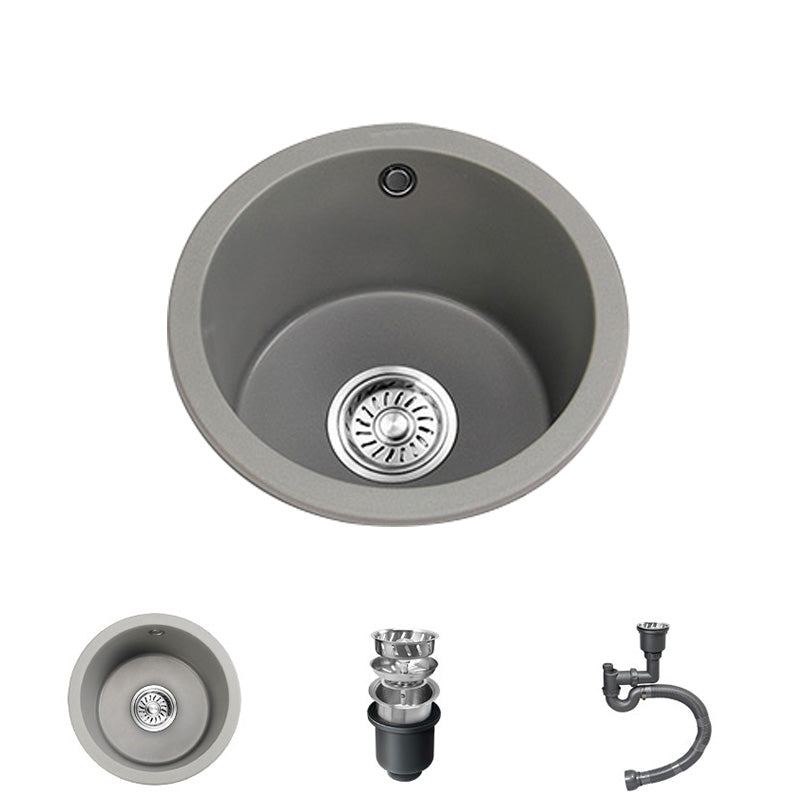 Single Bowl Kitchen Sink Granite Round Sink with Basket Strainer 18.1"L x 18.1"W x 7.9"H Sink Only No Faucet Clearhalo 'Home Improvement' 'home_improvement' 'home_improvement_kitchen_sinks' 'Kitchen Remodel & Kitchen Fixtures' 'Kitchen Sinks & Faucet Components' 'Kitchen Sinks' 'kitchen_sinks' 7482055