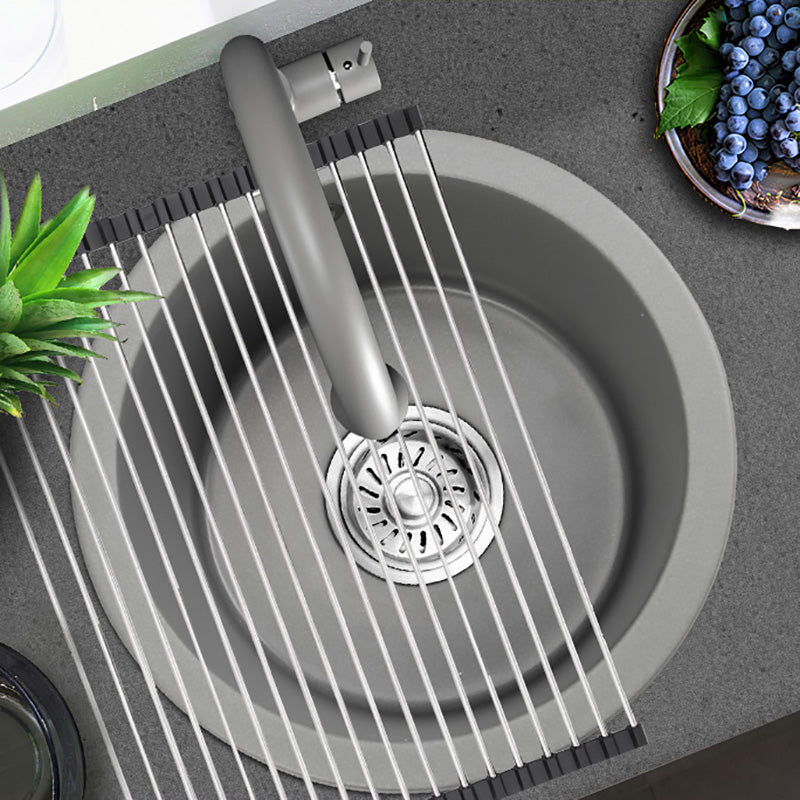 Single Bowl Kitchen Sink Granite Round Sink with Basket Strainer Clearhalo 'Home Improvement' 'home_improvement' 'home_improvement_kitchen_sinks' 'Kitchen Remodel & Kitchen Fixtures' 'Kitchen Sinks & Faucet Components' 'Kitchen Sinks' 'kitchen_sinks' 7482057