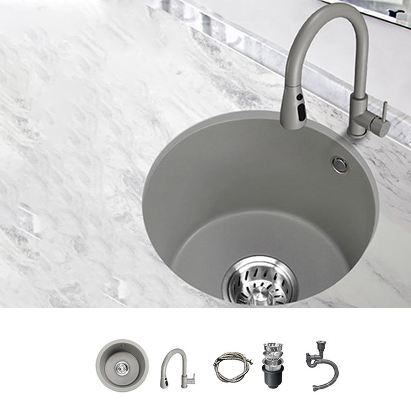 Single Bowl Kitchen Sink Granite Round Sink with Basket Strainer 14"L x 14"W x 8"H Sink with Faucet Round Faucet Clearhalo 'Home Improvement' 'home_improvement' 'home_improvement_kitchen_sinks' 'Kitchen Remodel & Kitchen Fixtures' 'Kitchen Sinks & Faucet Components' 'Kitchen Sinks' 'kitchen_sinks' 7482059