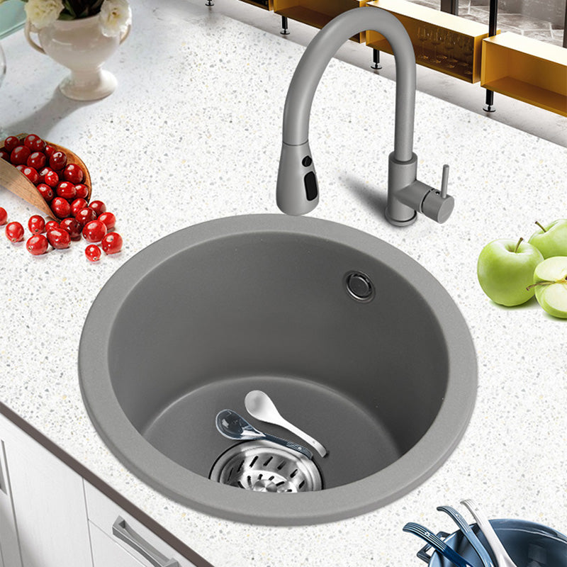 Single Bowl Kitchen Sink Granite Round Sink with Basket Strainer Clearhalo 'Home Improvement' 'home_improvement' 'home_improvement_kitchen_sinks' 'Kitchen Remodel & Kitchen Fixtures' 'Kitchen Sinks & Faucet Components' 'Kitchen Sinks' 'kitchen_sinks' 7482060