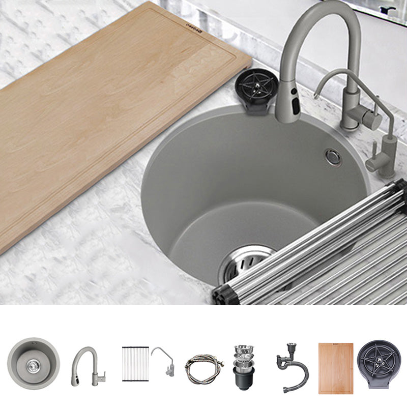 Single Bowl Kitchen Sink Granite Round Sink with Basket Strainer 14"L x 14"W x 8"H Sink with Faucet Pull Out Water Filter Double Faucet & Cup Washer Clearhalo 'Home Improvement' 'home_improvement' 'home_improvement_kitchen_sinks' 'Kitchen Remodel & Kitchen Fixtures' 'Kitchen Sinks & Faucet Components' 'Kitchen Sinks' 'kitchen_sinks' 7482064