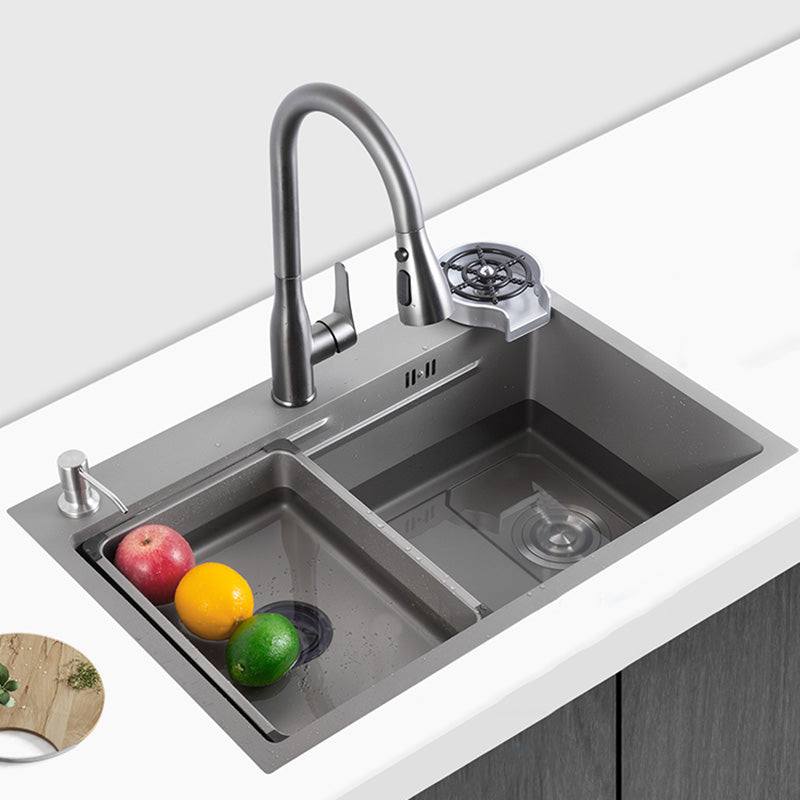 Grey Stainless Steel Kitchen Sink Single Bowl Sink with Soap Dispenser Clearhalo 'Home Improvement' 'home_improvement' 'home_improvement_kitchen_sinks' 'Kitchen Remodel & Kitchen Fixtures' 'Kitchen Sinks & Faucet Components' 'Kitchen Sinks' 'kitchen_sinks' 7482068