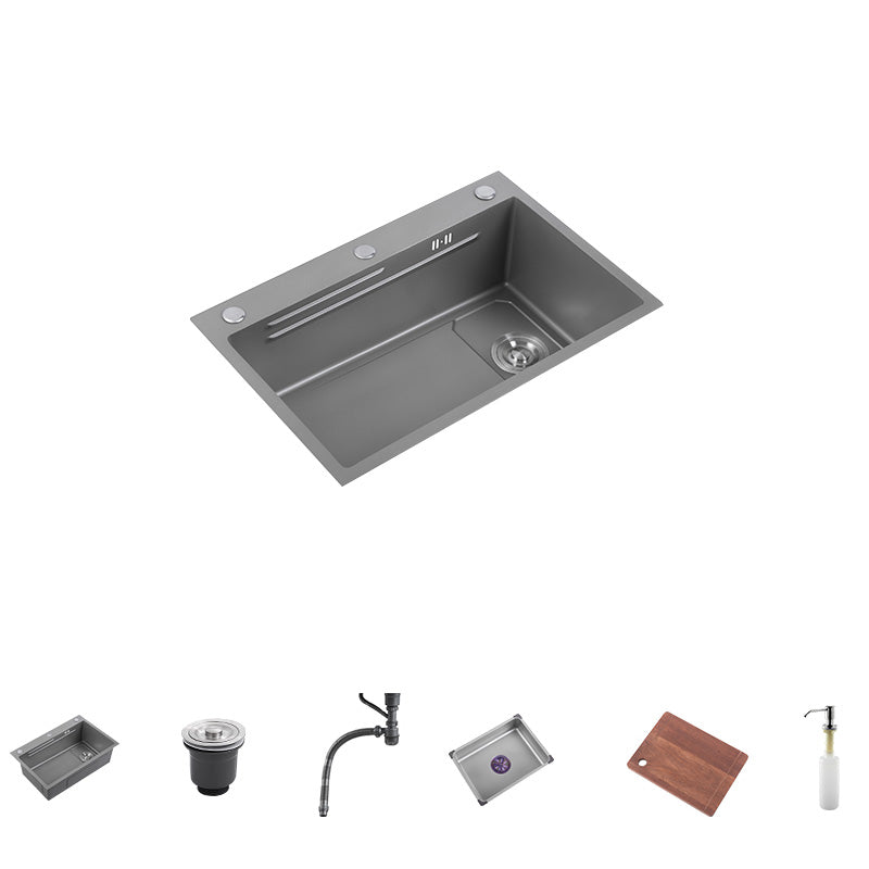 Grey Stainless Steel Kitchen Sink Single Bowl Sink with Soap Dispenser 24"L x 18"W x 8"H Sink Only No Faucet Clearhalo 'Home Improvement' 'home_improvement' 'home_improvement_kitchen_sinks' 'Kitchen Remodel & Kitchen Fixtures' 'Kitchen Sinks & Faucet Components' 'Kitchen Sinks' 'kitchen_sinks' 7482069