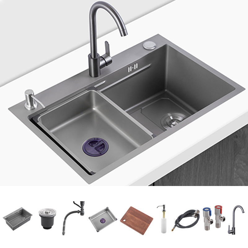 Grey Stainless Steel Kitchen Sink Single Bowl Sink with Soap Dispenser Sink with Faucet Round Faucet Clearhalo 'Home Improvement' 'home_improvement' 'home_improvement_kitchen_sinks' 'Kitchen Remodel & Kitchen Fixtures' 'Kitchen Sinks & Faucet Components' 'Kitchen Sinks' 'kitchen_sinks' 7482070