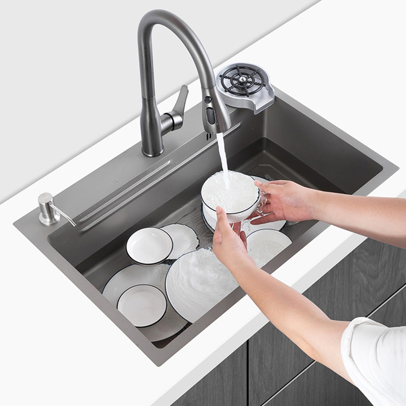 Grey Stainless Steel Kitchen Sink Single Bowl Sink with Soap Dispenser Clearhalo 'Home Improvement' 'home_improvement' 'home_improvement_kitchen_sinks' 'Kitchen Remodel & Kitchen Fixtures' 'Kitchen Sinks & Faucet Components' 'Kitchen Sinks' 'kitchen_sinks' 7482073