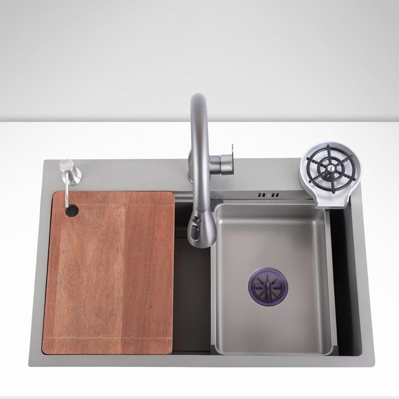 Grey Stainless Steel Kitchen Sink Single Bowl Sink with Soap Dispenser Clearhalo 'Home Improvement' 'home_improvement' 'home_improvement_kitchen_sinks' 'Kitchen Remodel & Kitchen Fixtures' 'Kitchen Sinks & Faucet Components' 'Kitchen Sinks' 'kitchen_sinks' 7482075