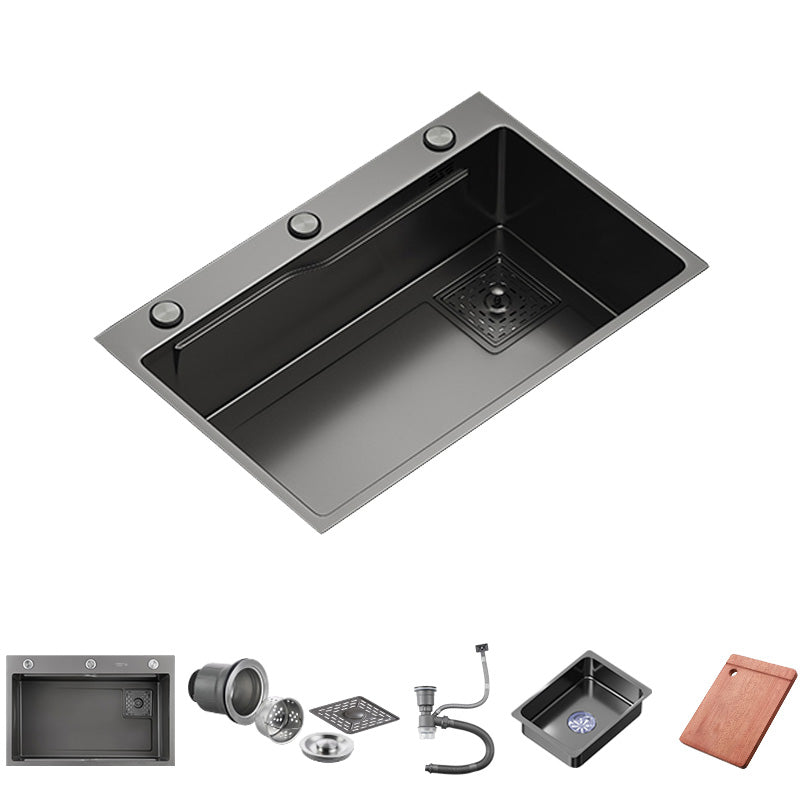 Black Stainless Steel Kitchen Sink Single Bowl Sink with Soap Dispenser Sink Only No Faucet Clearhalo 'Home Improvement' 'home_improvement' 'home_improvement_kitchen_sinks' 'Kitchen Remodel & Kitchen Fixtures' 'Kitchen Sinks & Faucet Components' 'Kitchen Sinks' 'kitchen_sinks' 7482088