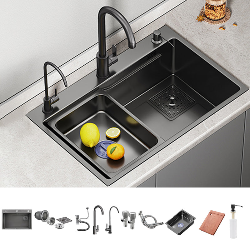 Black Stainless Steel Kitchen Sink Single Bowl Sink with Soap Dispenser Sink with Faucet Round Faucet Clearhalo 'Home Improvement' 'home_improvement' 'home_improvement_kitchen_sinks' 'Kitchen Remodel & Kitchen Fixtures' 'Kitchen Sinks & Faucet Components' 'Kitchen Sinks' 'kitchen_sinks' 7482089