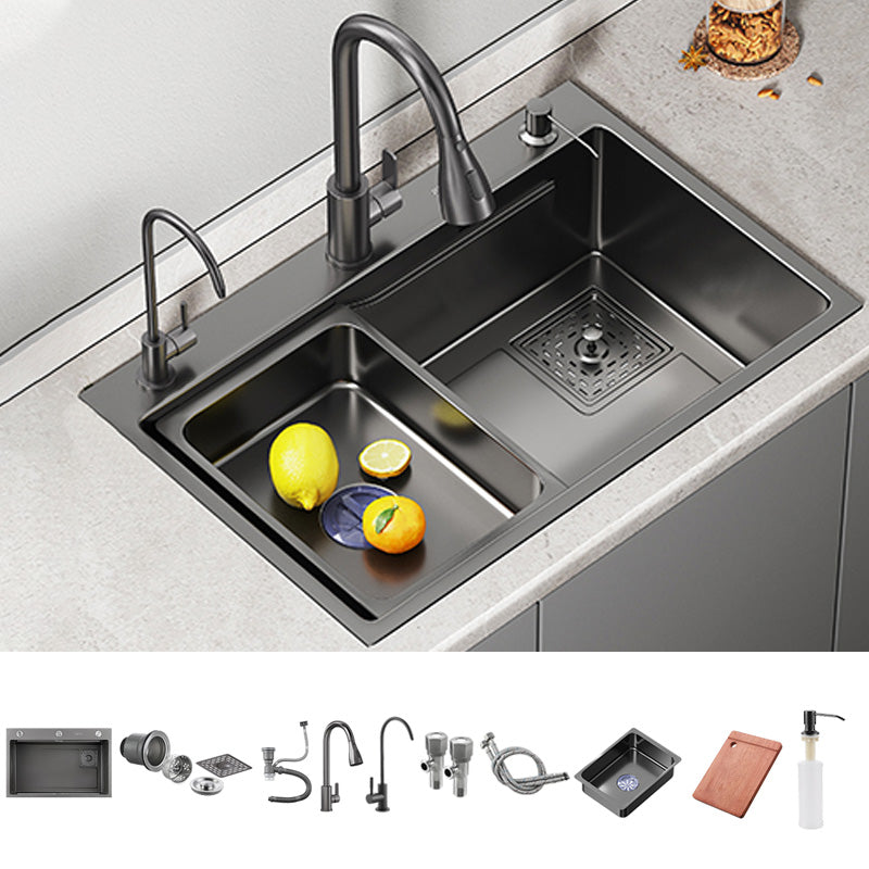 Black Stainless Steel Kitchen Sink Single Bowl Sink with Soap Dispenser Sink with Faucet Pull Out Faucet Clearhalo 'Home Improvement' 'home_improvement' 'home_improvement_kitchen_sinks' 'Kitchen Remodel & Kitchen Fixtures' 'Kitchen Sinks & Faucet Components' 'Kitchen Sinks' 'kitchen_sinks' 7482091