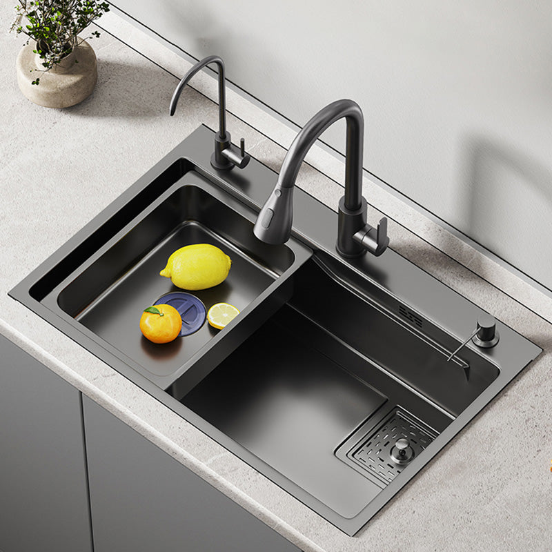 Black Stainless Steel Kitchen Sink Single Bowl Sink with Soap Dispenser Clearhalo 'Home Improvement' 'home_improvement' 'home_improvement_kitchen_sinks' 'Kitchen Remodel & Kitchen Fixtures' 'Kitchen Sinks & Faucet Components' 'Kitchen Sinks' 'kitchen_sinks' 7482094