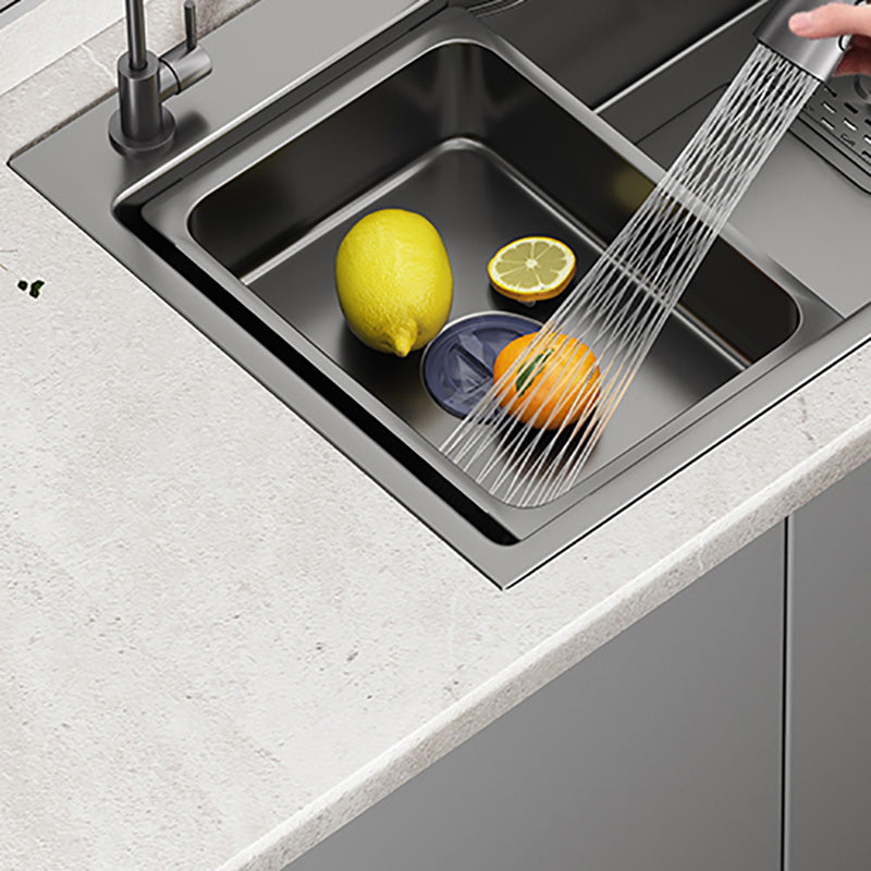 Black Stainless Steel Kitchen Sink Single Bowl Sink with Soap Dispenser Clearhalo 'Home Improvement' 'home_improvement' 'home_improvement_kitchen_sinks' 'Kitchen Remodel & Kitchen Fixtures' 'Kitchen Sinks & Faucet Components' 'Kitchen Sinks' 'kitchen_sinks' 7482100
