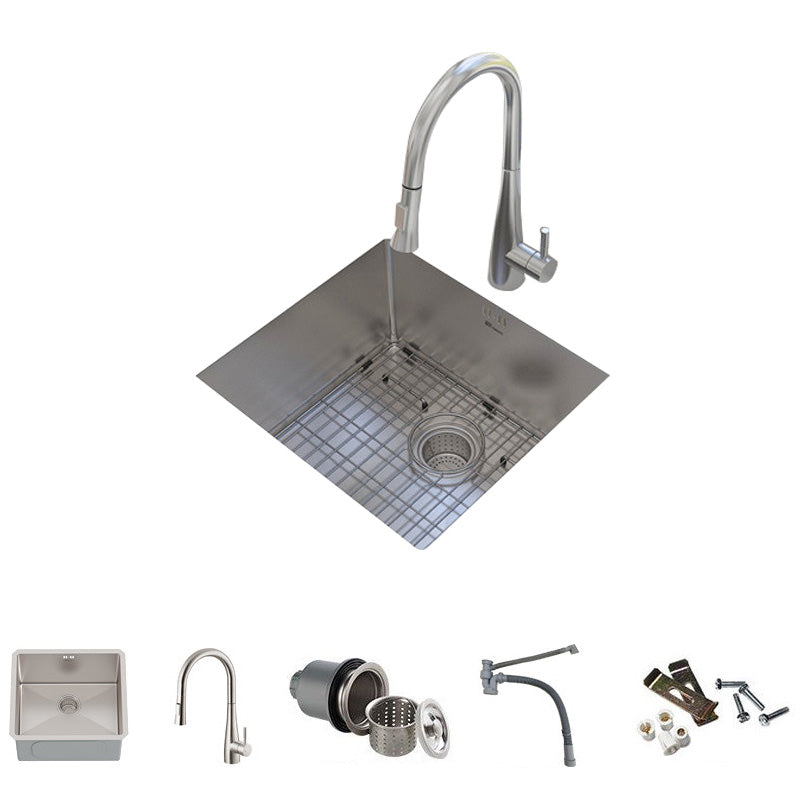Square Stainless Steel Kitchen Sink Single Bowl Sink with Drain Assembly 20"L x 18"W x 10"H Sink with Faucet Clearhalo 'Home Improvement' 'home_improvement' 'home_improvement_kitchen_sinks' 'Kitchen Remodel & Kitchen Fixtures' 'Kitchen Sinks & Faucet Components' 'Kitchen Sinks' 'kitchen_sinks' 7482113