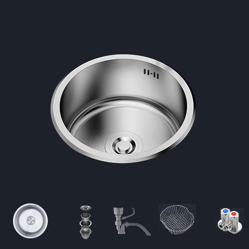 Contemporary Stainless Steel Kitchen Sink Single Bowl Round Sink with Drain Assembly Sink Only No Faucet Clearhalo 'Home Improvement' 'home_improvement' 'home_improvement_kitchen_sinks' 'Kitchen Remodel & Kitchen Fixtures' 'Kitchen Sinks & Faucet Components' 'Kitchen Sinks' 'kitchen_sinks' 7482125