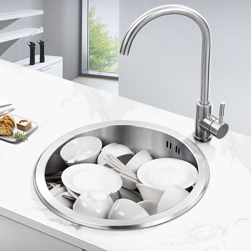 Contemporary Stainless Steel Kitchen Sink Single Bowl Round Sink with Drain Assembly Clearhalo 'Home Improvement' 'home_improvement' 'home_improvement_kitchen_sinks' 'Kitchen Remodel & Kitchen Fixtures' 'Kitchen Sinks & Faucet Components' 'Kitchen Sinks' 'kitchen_sinks' 7482130