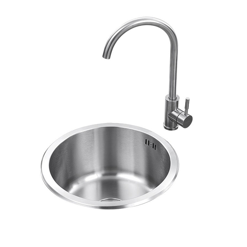 Contemporary Stainless Steel Kitchen Sink Single Bowl Round Sink with Drain Assembly Clearhalo 'Home Improvement' 'home_improvement' 'home_improvement_kitchen_sinks' 'Kitchen Remodel & Kitchen Fixtures' 'Kitchen Sinks & Faucet Components' 'Kitchen Sinks' 'kitchen_sinks' 7482131