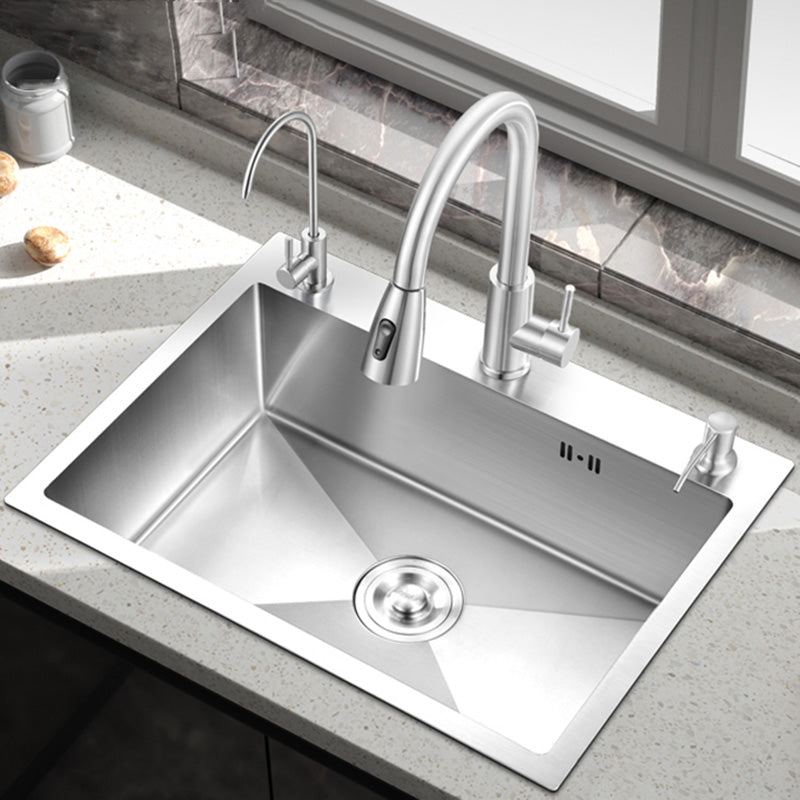Contemporary Stainless Steel Kitchen Sink Single Bowl Rectangle Sink with Soap Dispenser Clearhalo 'Home Improvement' 'home_improvement' 'home_improvement_kitchen_sinks' 'Kitchen Remodel & Kitchen Fixtures' 'Kitchen Sinks & Faucet Components' 'Kitchen Sinks' 'kitchen_sinks' 7482138