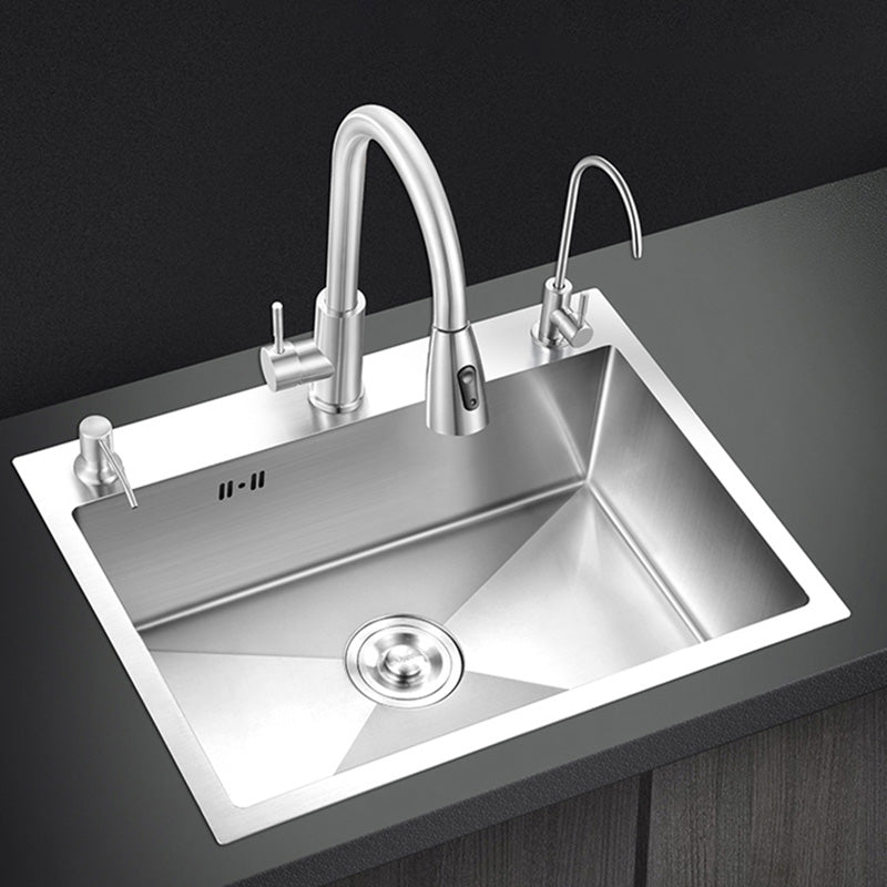 Contemporary Stainless Steel Kitchen Sink Single Bowl Rectangle Sink with Soap Dispenser Clearhalo 'Home Improvement' 'home_improvement' 'home_improvement_kitchen_sinks' 'Kitchen Remodel & Kitchen Fixtures' 'Kitchen Sinks & Faucet Components' 'Kitchen Sinks' 'kitchen_sinks' 7482141