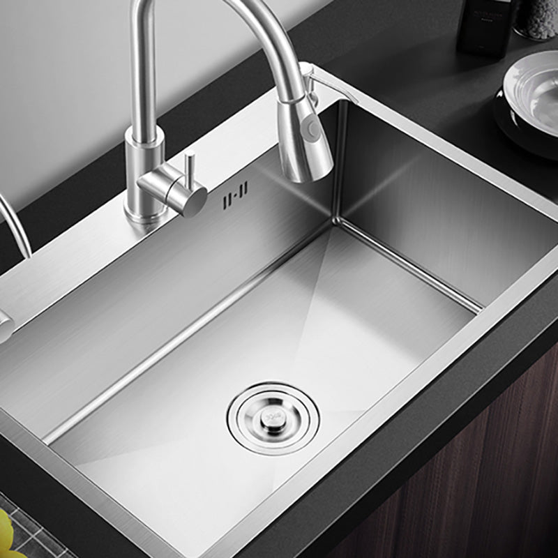 Contemporary Stainless Steel Kitchen Sink Single Bowl Rectangle Sink with Soap Dispenser Clearhalo 'Home Improvement' 'home_improvement' 'home_improvement_kitchen_sinks' 'Kitchen Remodel & Kitchen Fixtures' 'Kitchen Sinks & Faucet Components' 'Kitchen Sinks' 'kitchen_sinks' 7482144