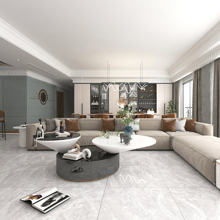 Contemporary Polished Porcelain Tile Light Grey Marble Print Square Floor and Wall Tile 39 Pieces Clearhalo 'Floor Tiles & Wall Tiles' 'floor_tiles_wall_tiles' 'Flooring 'Home Improvement' 'home_improvement' 'home_improvement_floor_tiles_wall_tiles' Walls and Ceiling' 7483357