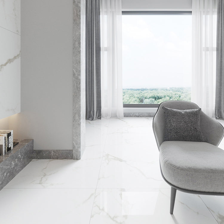 Popular Polished Porcelain Tile White Marble Patterned Square Wall Tile Clearhalo 'Floor Tiles & Wall Tiles' 'floor_tiles_wall_tiles' 'Flooring 'Home Improvement' 'home_improvement' 'home_improvement_floor_tiles_wall_tiles' Walls and Ceiling' 7483372