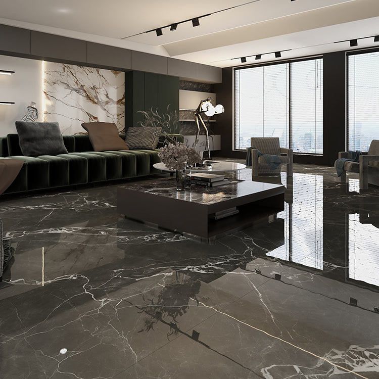 Rectangle Floor and Wall Tile Marble Printed Polished Porcelain Tile Matte Black 18 Pieces Clearhalo 'Floor Tiles & Wall Tiles' 'floor_tiles_wall_tiles' 'Flooring 'Home Improvement' 'home_improvement' 'home_improvement_floor_tiles_wall_tiles' Walls and Ceiling' 7483399