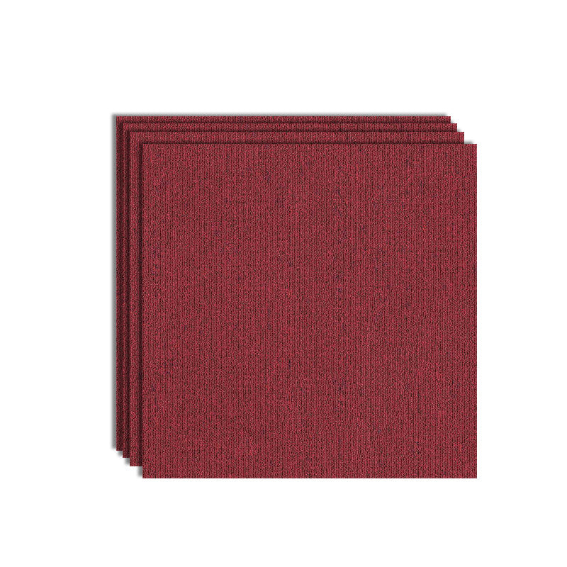 Modern Carpet Tiles Color Block Fade Resistant Carpet Floor Tile Burgundy 4-Piece Set Clearhalo 'Carpet Tiles & Carpet Squares' 'carpet_tiles_carpet_squares' 'Flooring 'Home Improvement' 'home_improvement' 'home_improvement_carpet_tiles_carpet_squares' Walls and Ceiling' 7483630